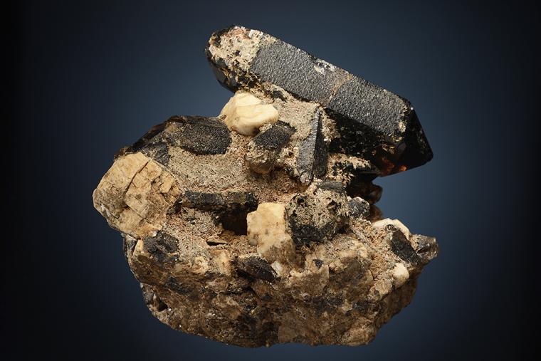 QUARTZ var. Smoky on MICROCLINE