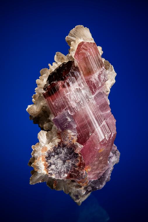 STILBITE on ELBAITE and LEPIDOLITE