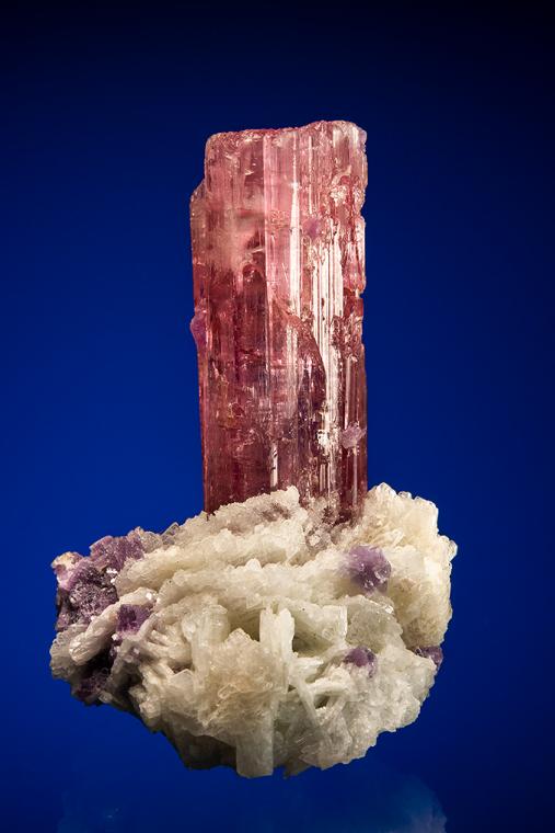 ELBAITE with LEPIDOLITE on ALBITE var. Cleavelandite (repaired)