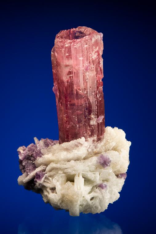 ELBAITE with LEPIDOLITE on ALBITE var. Cleavelandite (repaired)