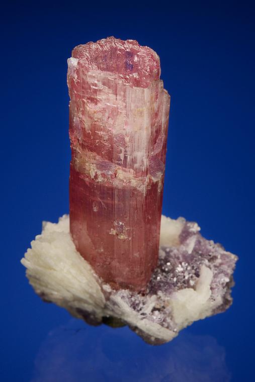 ELBAITE with LEPIDOLITE on ALBITE var. Cleavelandite (repaired)