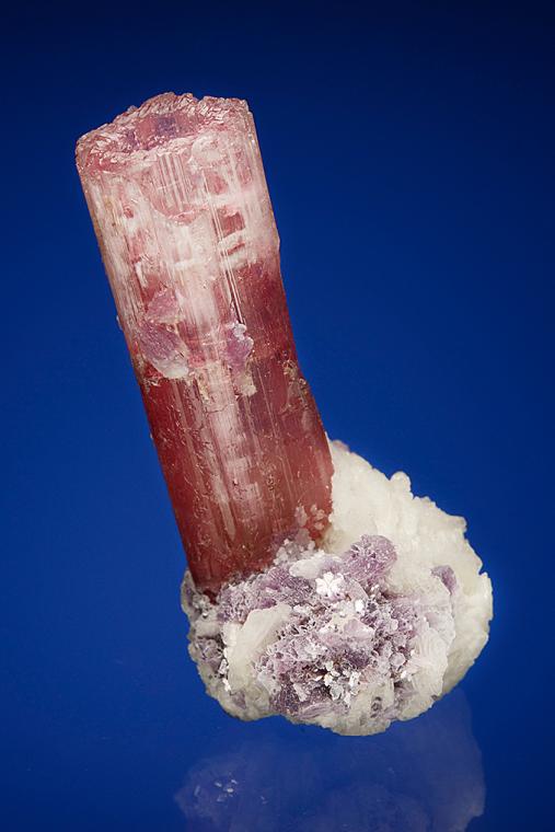 ELBAITE with LEPIDOLITE on ALBITE var. Cleavelandite (repaired)