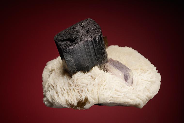 ELBAITE with LEPIDOLITE and QUARTZ var. Smoky on ALBITE var. Cleavelandite