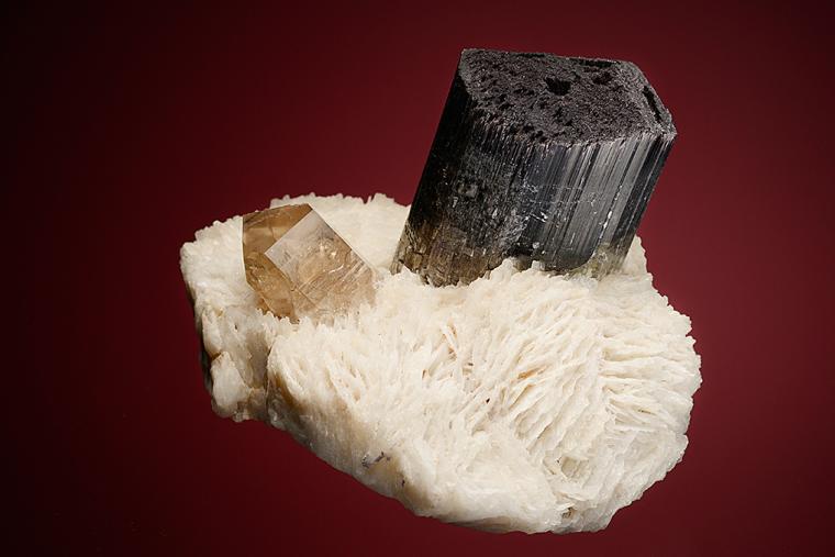 ELBAITE with LEPIDOLITE and QUARTZ var. Smoky on ALBITE var. Cleavelandite