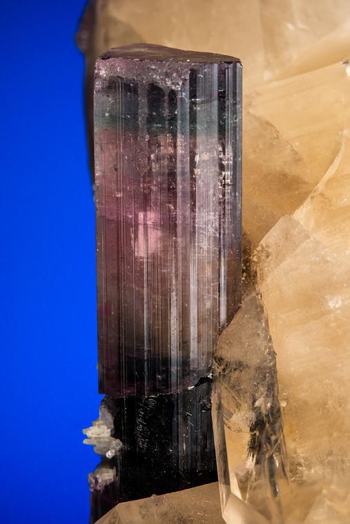 ELBAITE with LEPIDOLITE on QUARTZ (repaired)