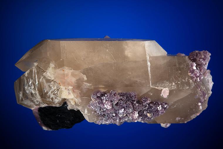 ELBAITE with LEPIDOLITE on QUARTZ (repaired)