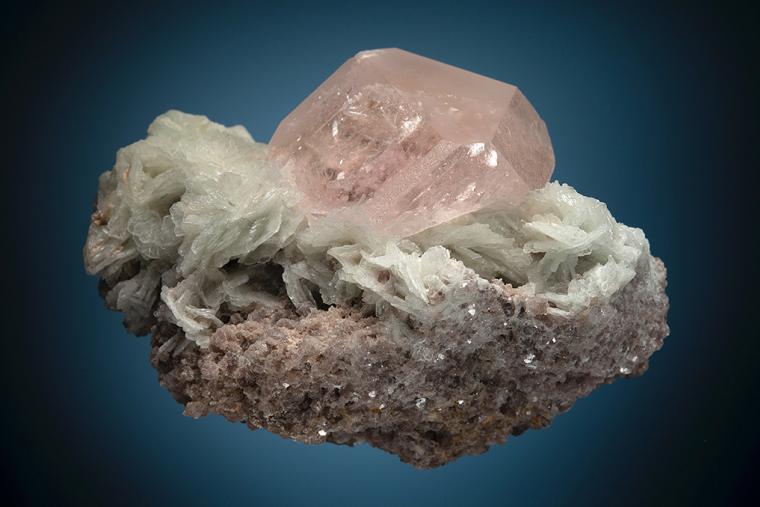 BERYL var. Morganite (restored) on ALBITE var. Cleavelandite