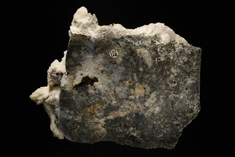 CALCITE with CHALCOPYRITE on QUARTZ