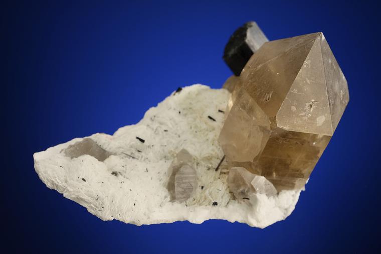 Tourmaline with QUARTZ var. Smoky on ALBITE var. Cleavelandite