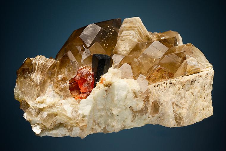 SCHORL and SPESSARTINE with MUSCOVITE and QUARTZ var. Smoky