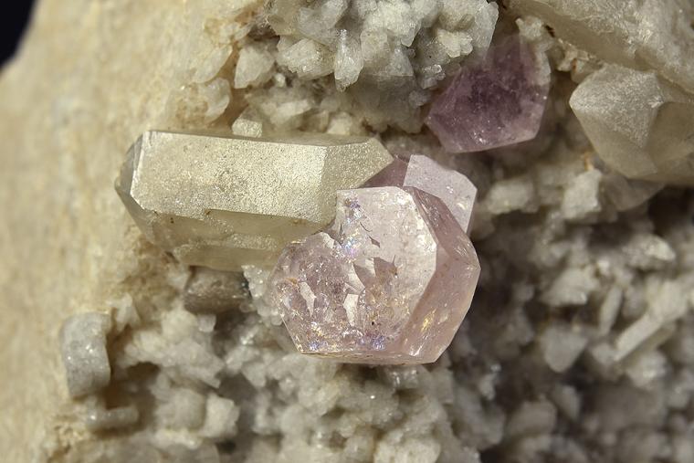 BERYL var. Morganite with QUARTZ and ALBITE on MICROCLINE