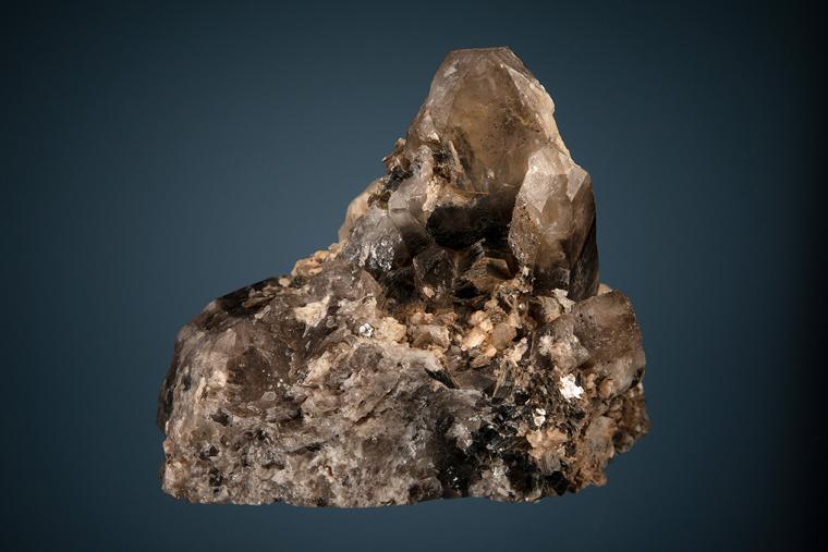 PHENAKITE on QUARTZ var. Smoky