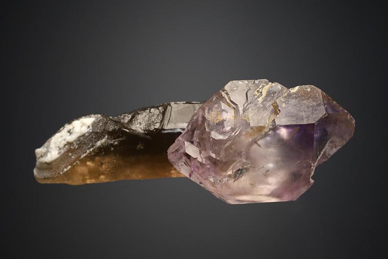QUARTZ var. Amethyst on QUARTZ var. Smoky