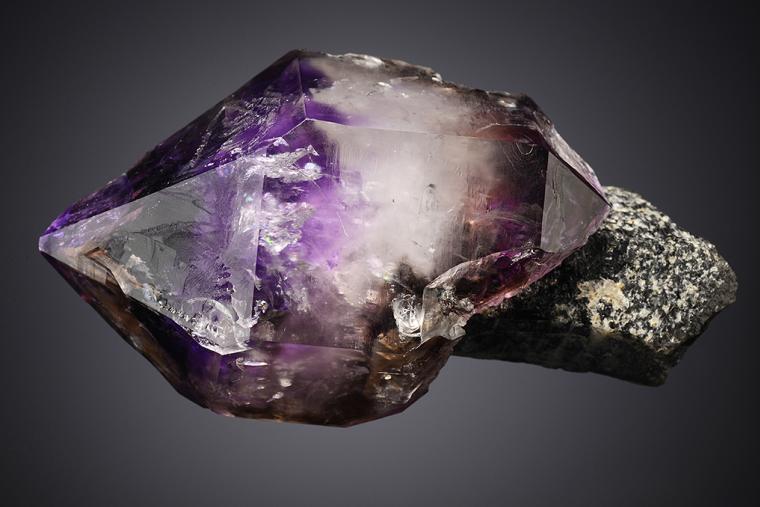 QUARTZ var. Amethyst on QUARTZ var. Smoky