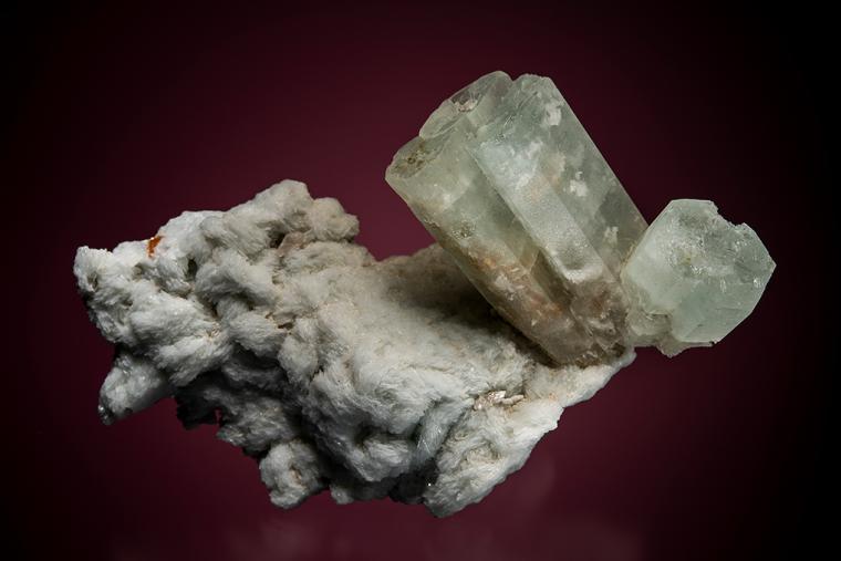 BERYL var. Aquamarine on ALBITE var. Cleavelandite