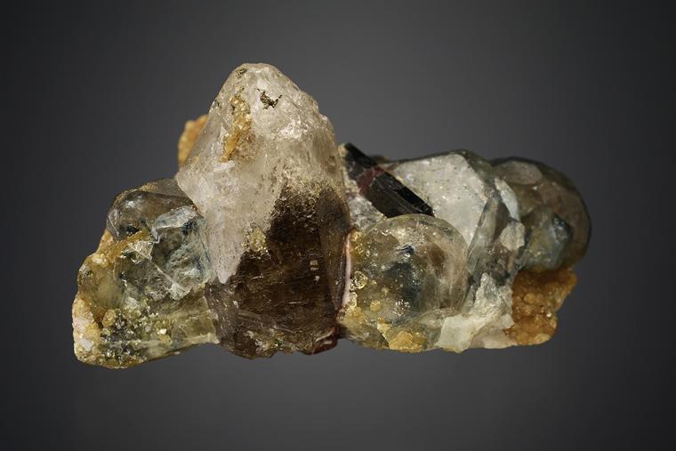 FLUORAPATITE with Tourmaline, QUARTZ and COOKEITE (repaired)