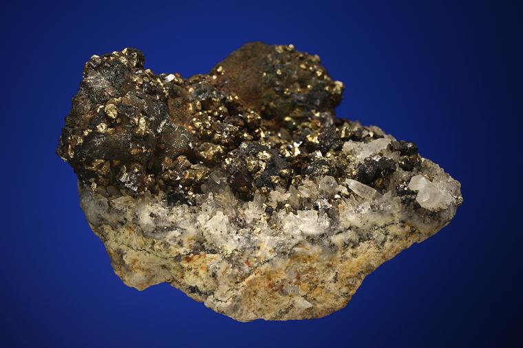 BORNITE and CHALCOPYRITE with PYRITE and ENARGITE on QUARTZ