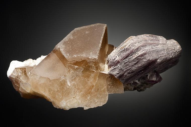 LEPIDOLITE with QUARTZ var. Smoky on ALBITE var. Cleavelandite