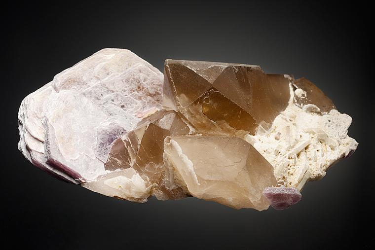 LEPIDOLITE with QUARTZ var. Smoky on ALBITE var. Cleavelandite