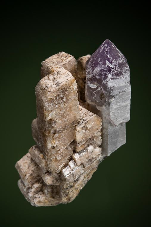 FELDSPAR (Baveno twin) with QUARTZ var. Amethyst