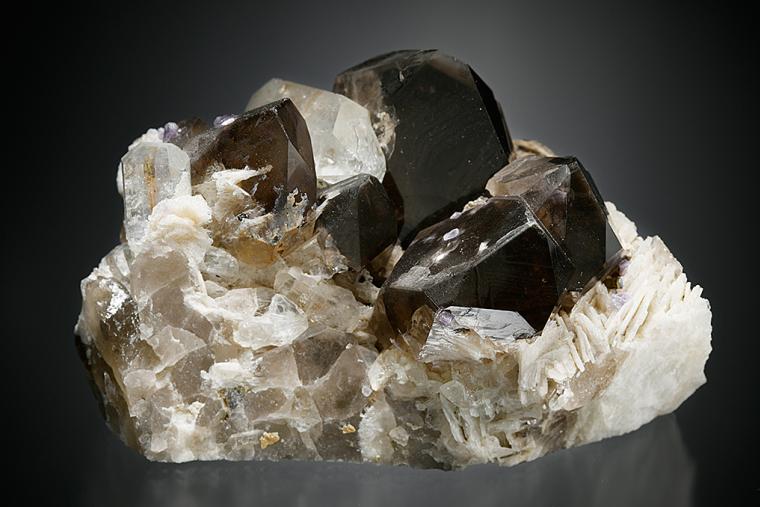 TOPAZ with QUARTZ var. Smoky on ALBITE var. Cleavelandite (repaired)