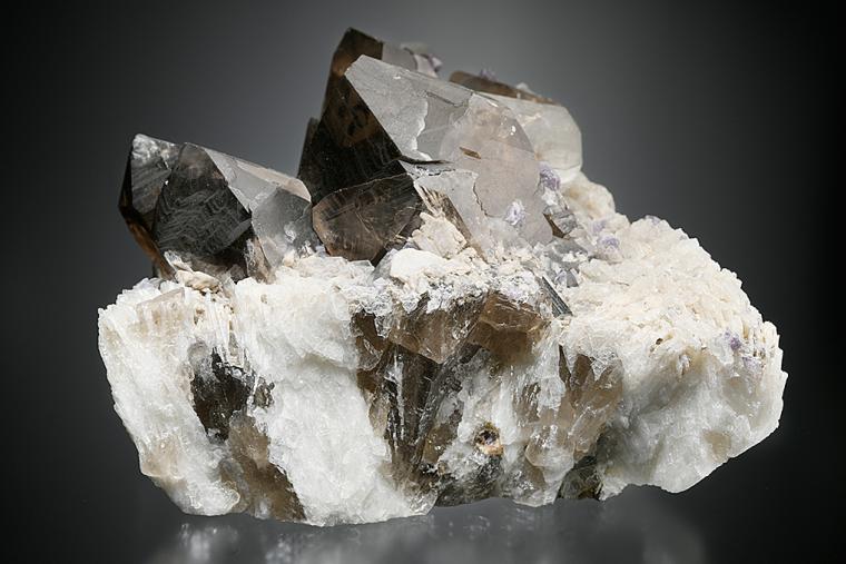 TOPAZ with QUARTZ var. Smoky on ALBITE var. Cleavelandite (repaired)