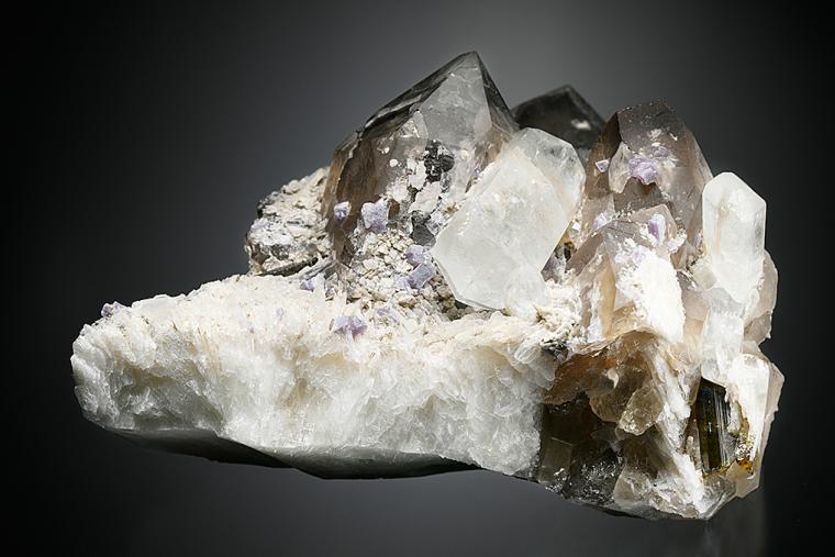 TOPAZ with QUARTZ var. Smoky on ALBITE var. Cleavelandite (repaired)
