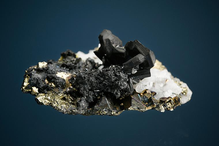 CHALCOCITE with QUARTZ on PYRITE