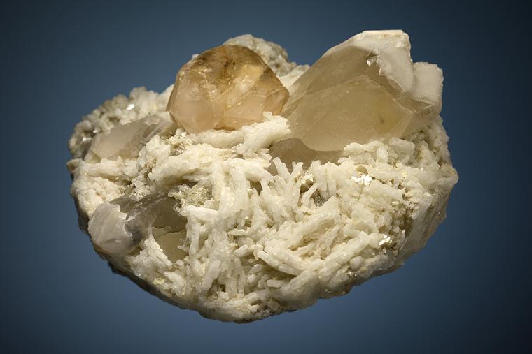 BERYL var. Morganite with QUARTZ on ALBITE var. Cleavelandite (restored)