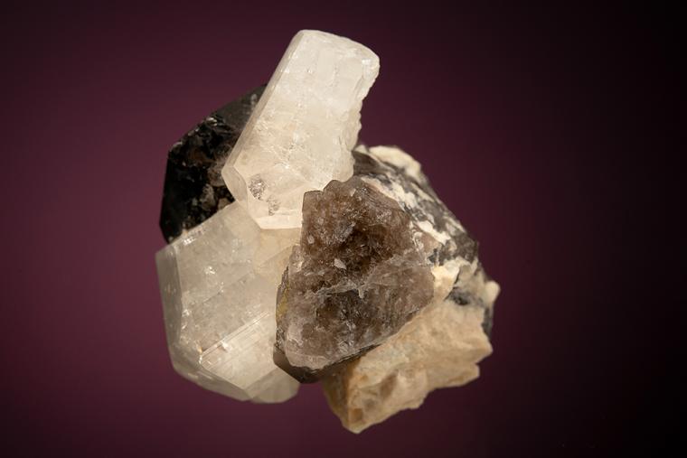 PHENAKITE on QUARTZ var. Smoky