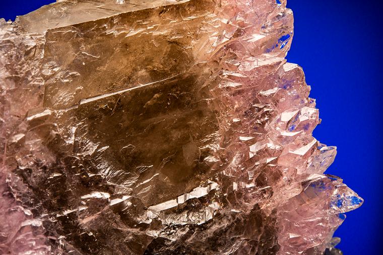 QUARTZ var. Rose QUARTZ on QUARTZ var. Smoky