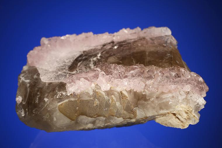 QUARTZ var. Rose QUARTZ on QUARTZ var. Smoky