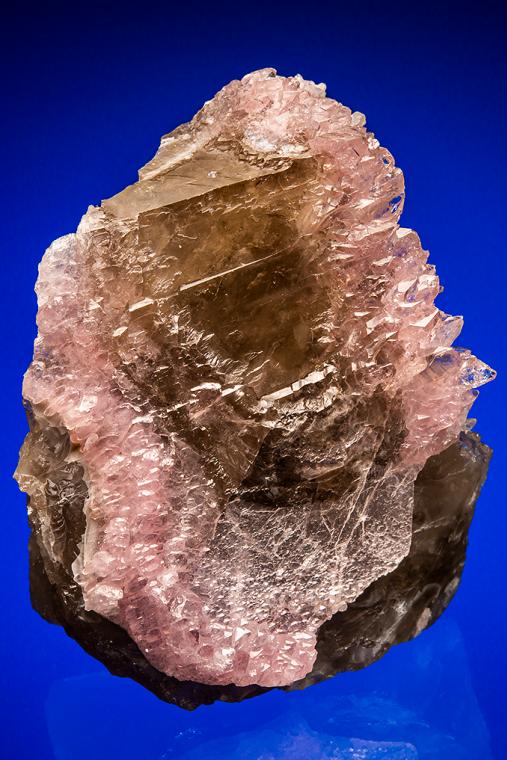 QUARTZ var. Rose QUARTZ on QUARTZ var. Smoky