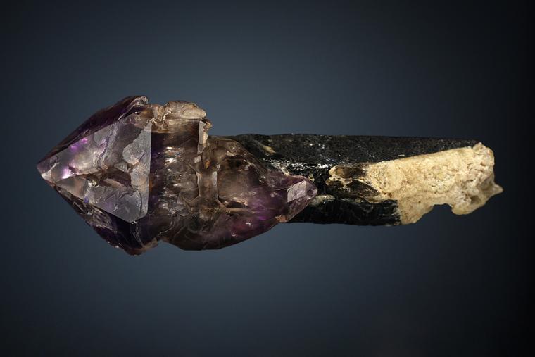 QUARTZ var. Amethyst on QUARTZ var. Smoky (repaired)
