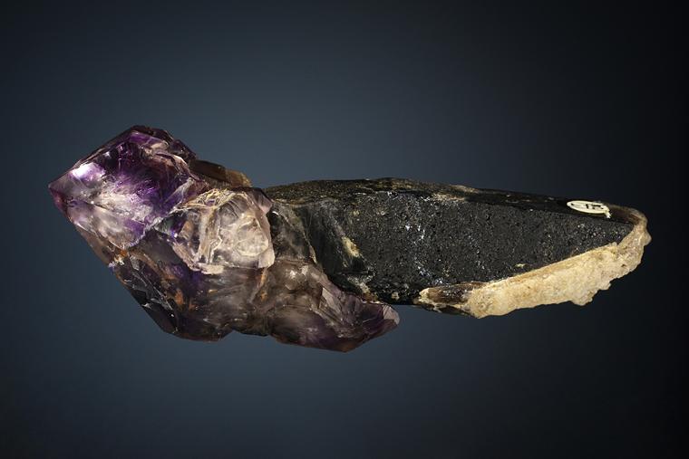 QUARTZ var. Amethyst on QUARTZ var. Smoky (repaired)