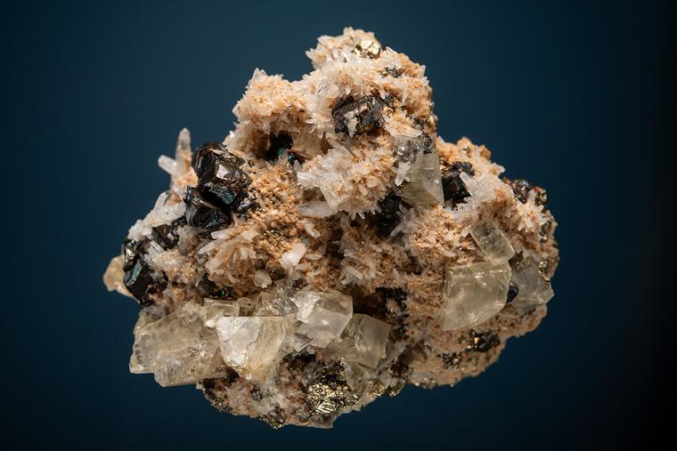 PYRITE with ENARGITE and BARITE on QUARTZ