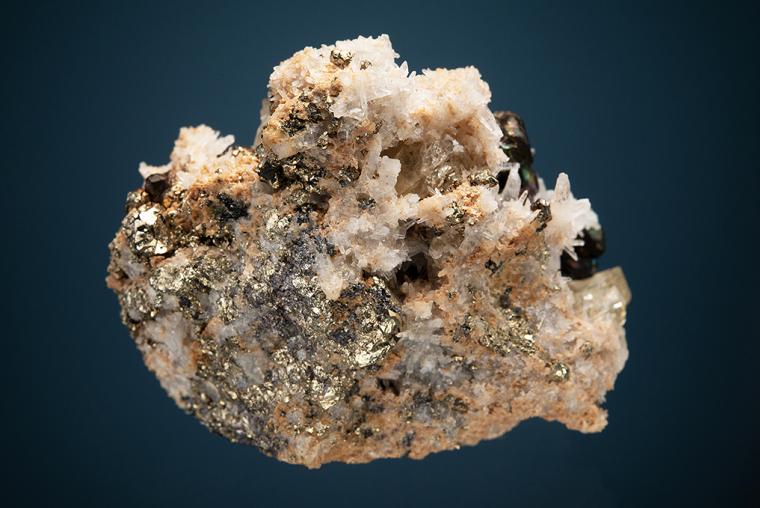 PYRITE with ENARGITE and BARITE on QUARTZ