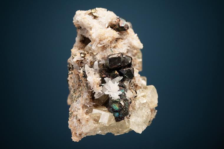 PYRITE with ENARGITE and BARITE on QUARTZ