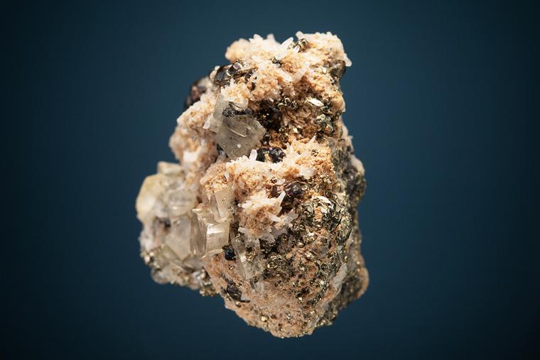 PYRITE with ENARGITE and BARITE on QUARTZ