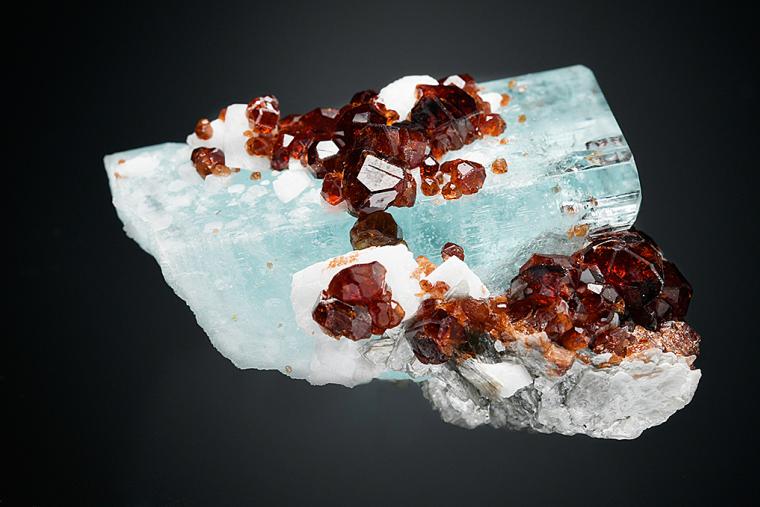 BERYL var. Aquamarine with SPESSARTINE