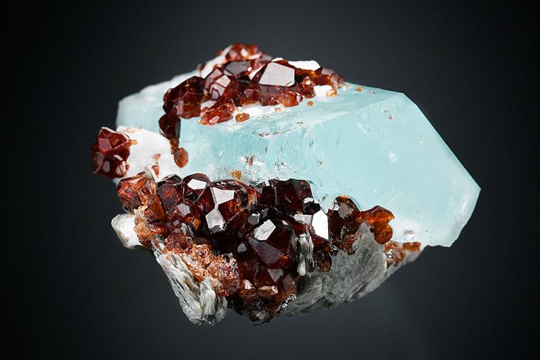 BERYL var. Aquamarine with SPESSARTINE