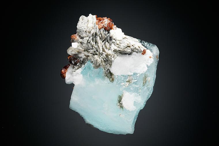 BERYL var. Aquamarine with SPESSARTINE