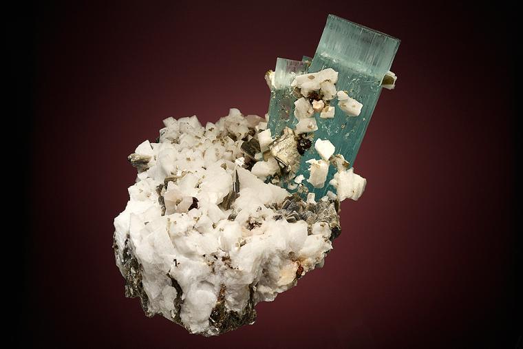 BERYL var. Aquamarine on FELDSPAR