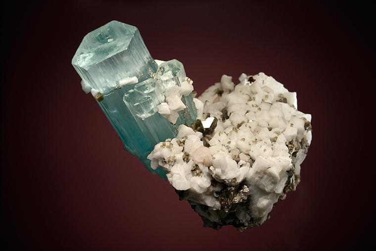 BERYL var. Aquamarine on FELDSPAR