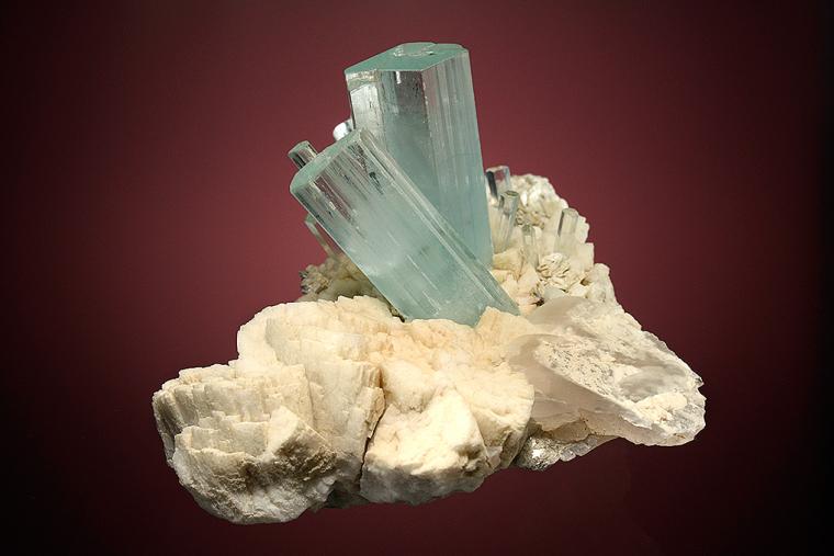 BERYL var. Aquamarine on FELDSPAR