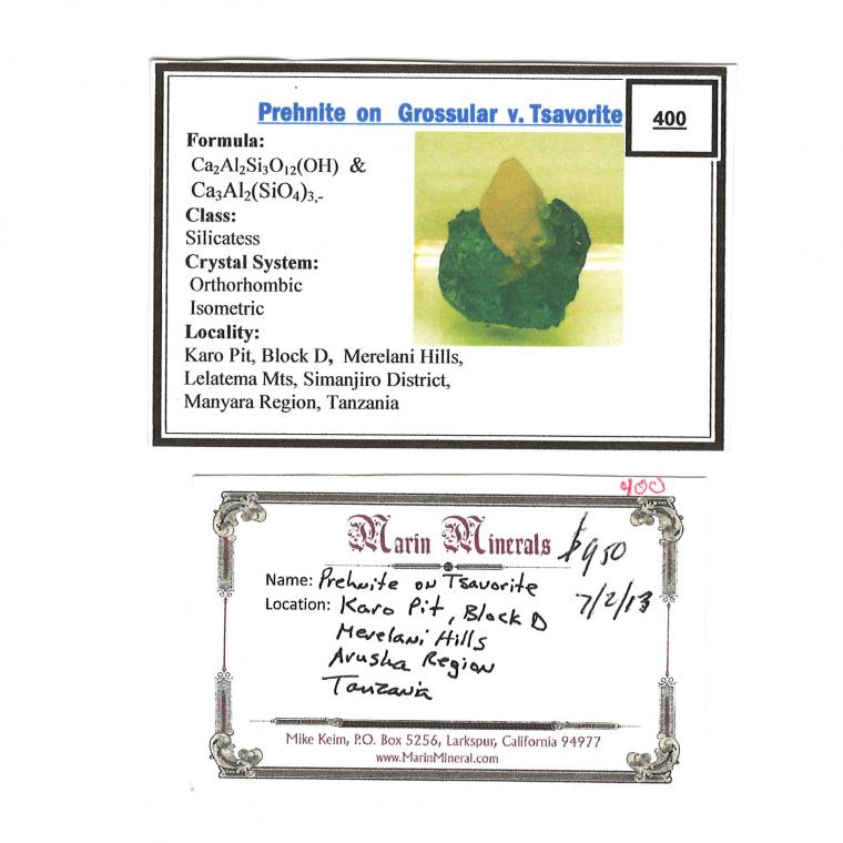 PREHNITE on GROSSULAR var. Tsavorite