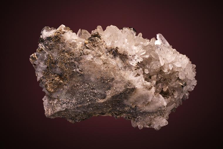 PYRITE with TETRAHEDRITE and BOURNONITE on QUARTZ