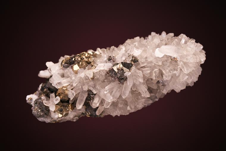 PYRITE with TETRAHEDRITE and BOURNONITE on QUARTZ