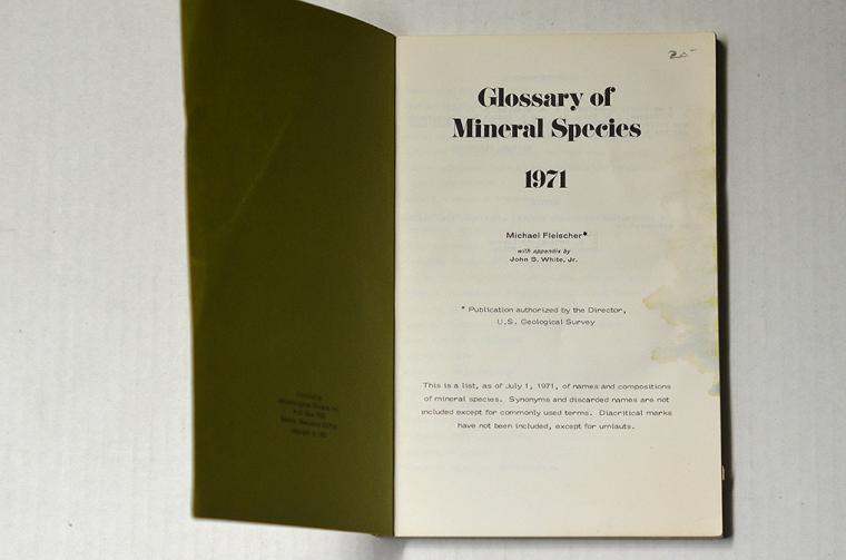Glossary of Mineral Species 1971 by Michael Fleischer