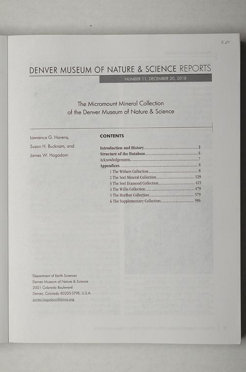 Denver Museum of Nature & Science Reports, No. 11 - The Micromount Mineral Collection by Lawrence G. Havens, Susan H. Buckham, James W. Hagadorn